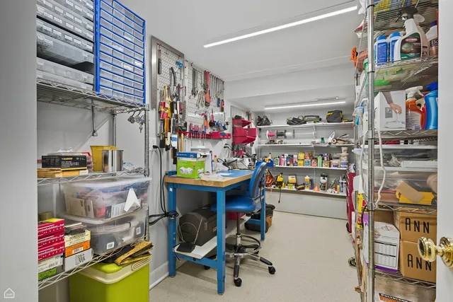 a view of a hallway with workspace