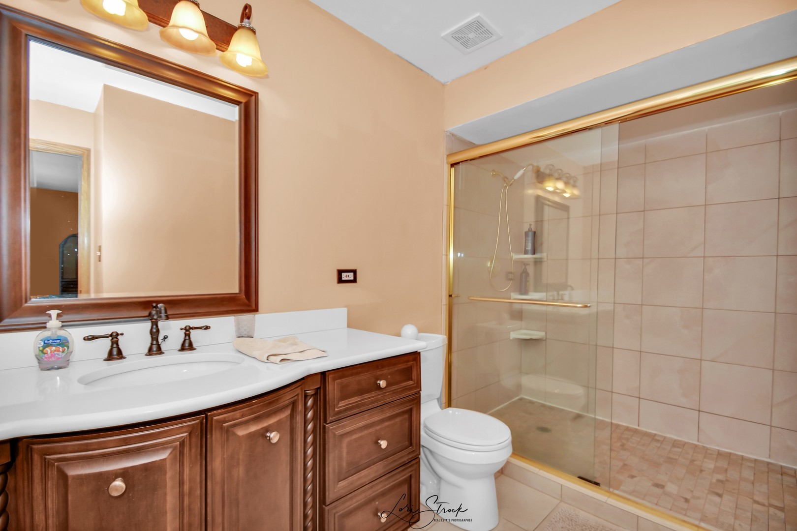 19407 Cherry Street Mokena, IL 60448 - Photo 31 of 33 a bathroom with a sink a toilet a mirror and shower