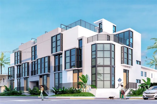 a front view of a multi story building