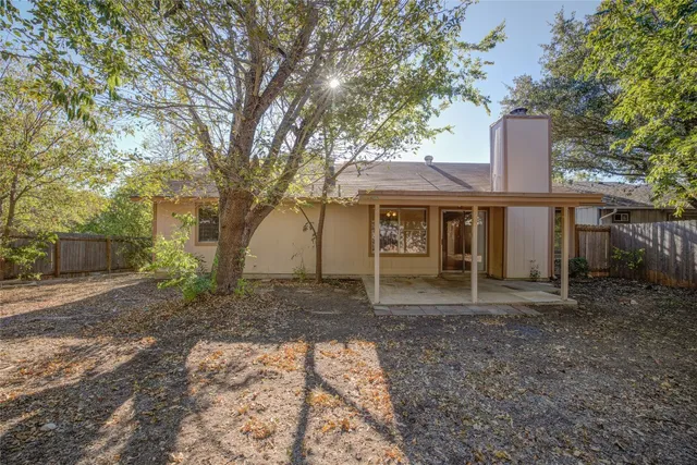 a view of a yard with plants and trees