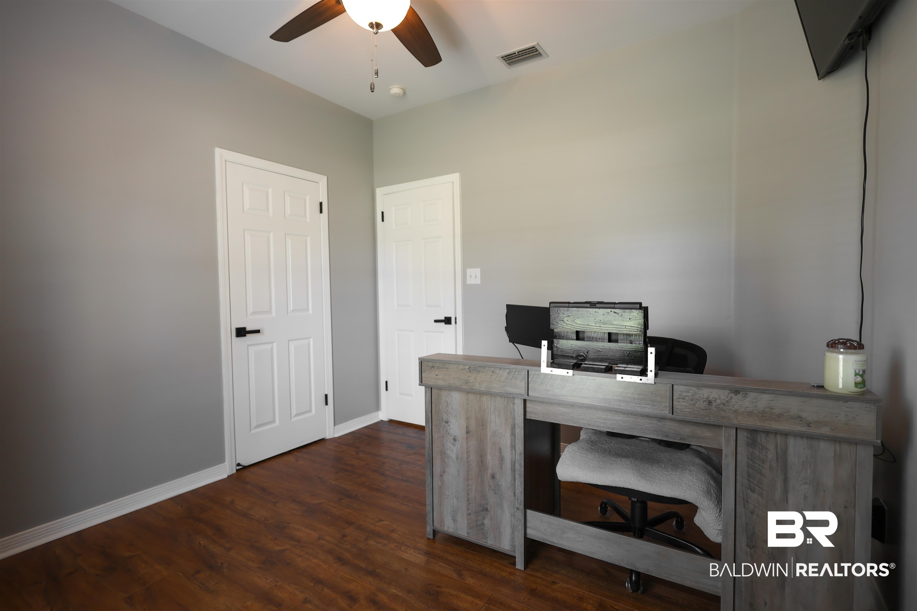 5151 Beatrice Road Gulf Shores, AL 36542 - Photo 36 of 50 Office area with dark wood-style floors and a ceiling fan