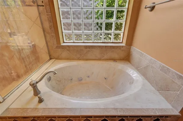 a bathroom with a bathtub