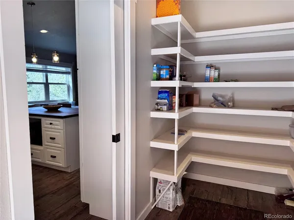 a view of walk in closet with empty racks