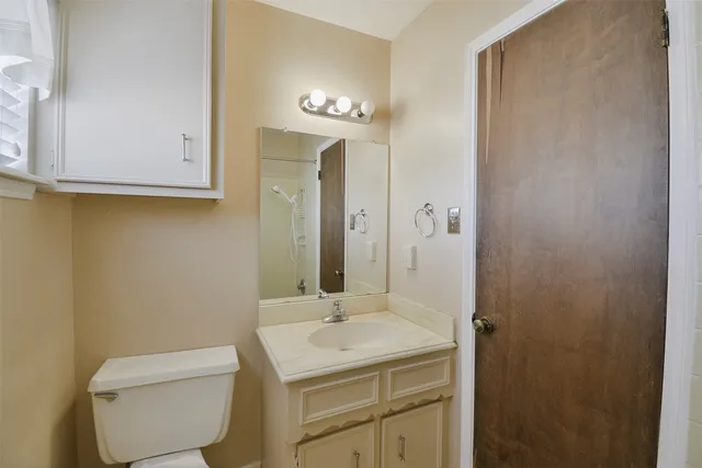a bathroom with a sink a toilet and a mirror
