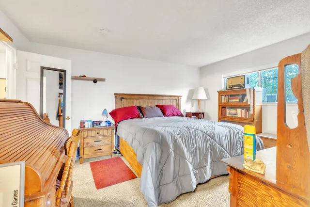 a bedroom with a bed and a couch