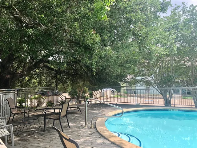 an outdoor space with seating