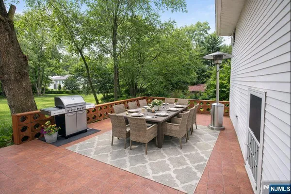 an outdoor space with furniture for seating