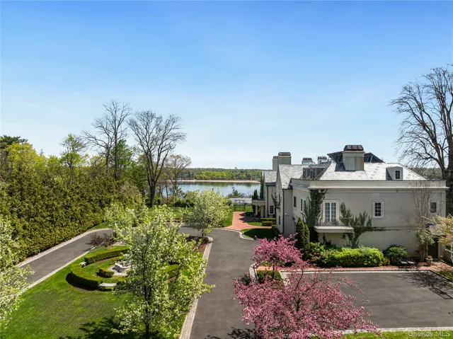 a view of a garden with a houses