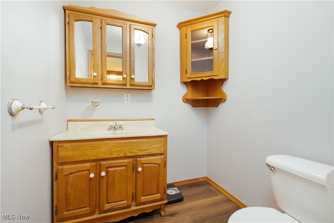 4491 Fox Road Kingsville, OH 44048 - Photo 14 of 33 Bathroom featuring toilet, vanity, and wood-type flooring