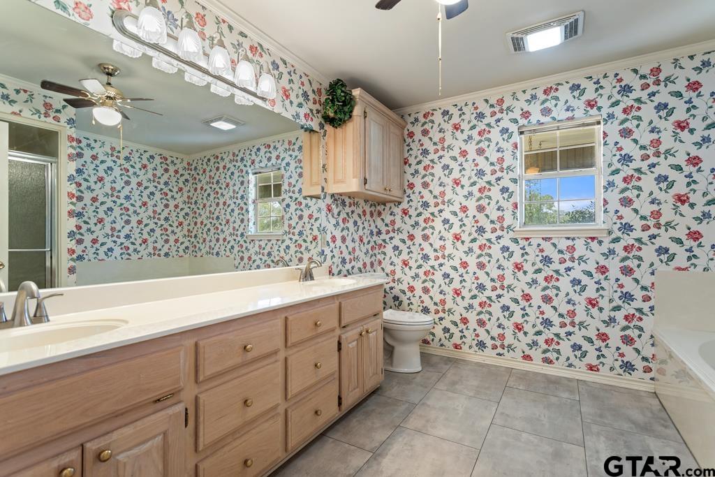 14762 County Road 3147 Tyler, TX 75706 - Photo 15 of 48 a bathroom with a sink a toilet and a large mirror
