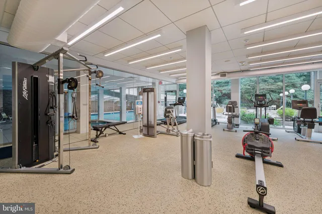 a view of a room with gym equipment