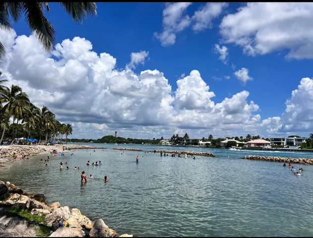 a view of a lake with houses in the back