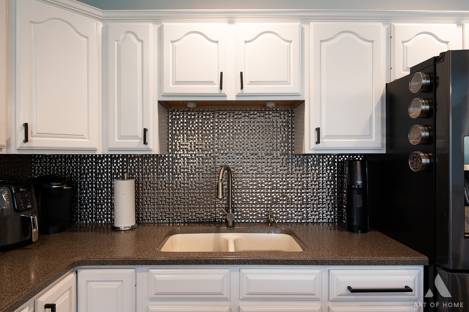15529 129th Street Lemont, IL 60439 - Photo 18 of 65 a kitchen with granite countertop white cabinets and black appliances