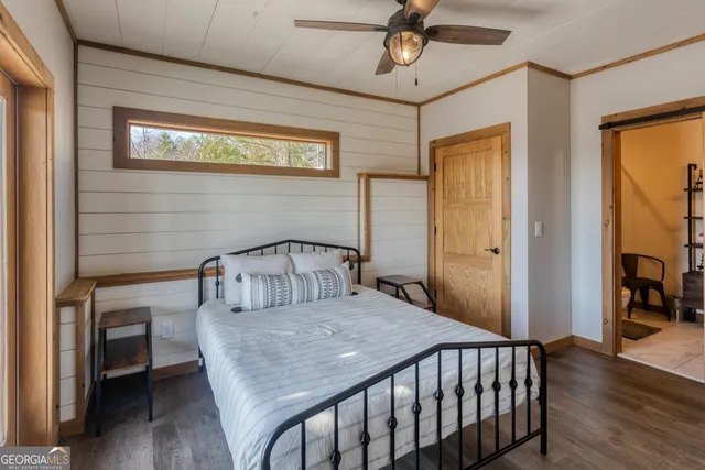 an aerial view of a house with mountain view
