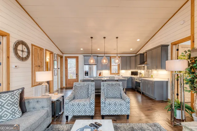 a front view of a house with patio