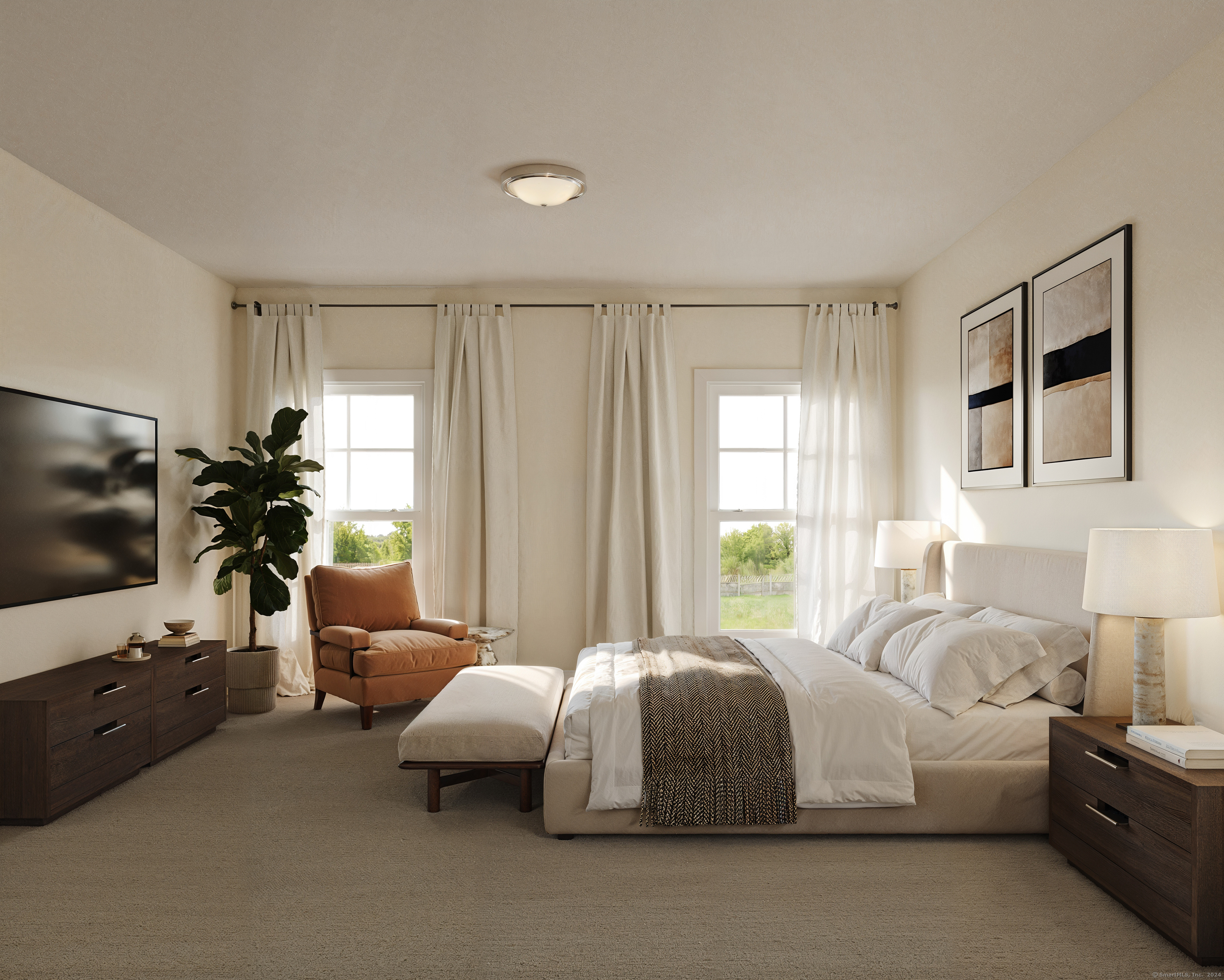 North Benson Road, Unit 62 Middlebury, CT 06762 - Photo 5 of 9 a spacious bedroom with a bed and a flat screen television