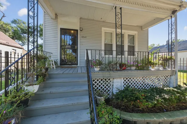 a view of a garden with potted plants