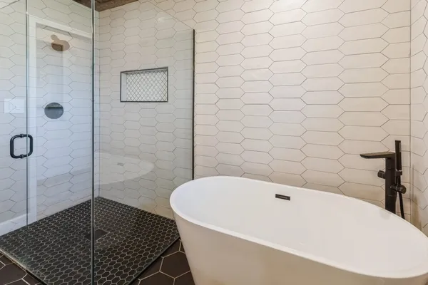 a bathroom with a bathtub