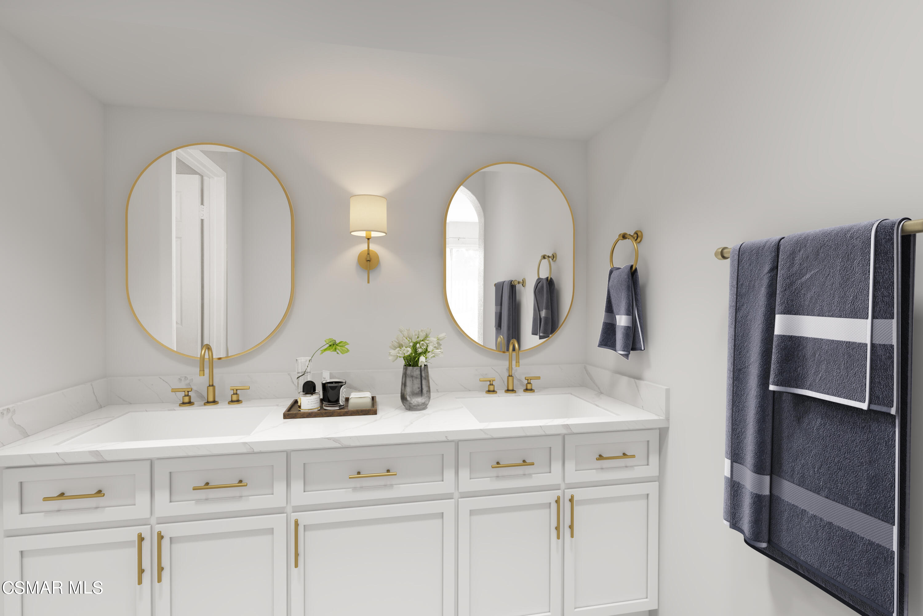 434 Algonquin Drive Simi Valley, CA 93065 - Photo 19 of 30 a bathroom with a double vanity sink and a mirror