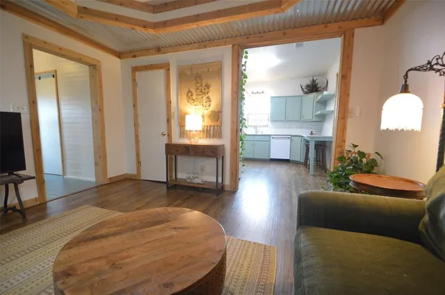 a bedroom with furniture and a fireplace