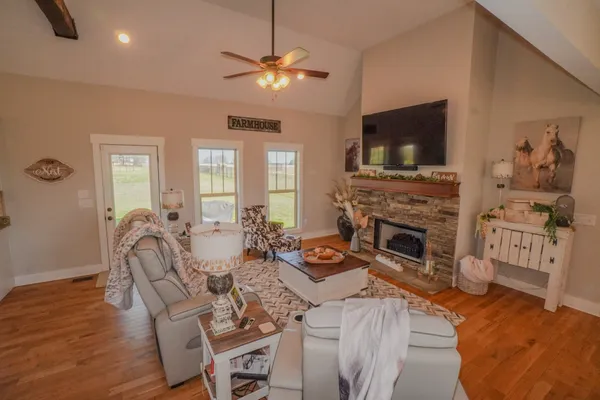 a living room with furniture