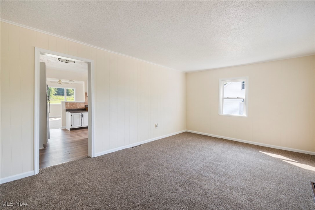 8131 Struthers Road Lowellville, OH 44436 - Photo 13 of 48 Spare room with a textured ceiling, crown molding, and carpet floors