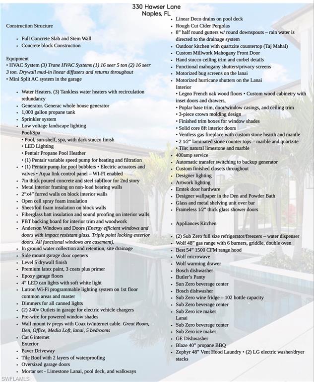 330 Hawser Lane Naples, FL 34102 - Photo 48 of 48 Feature Sheet