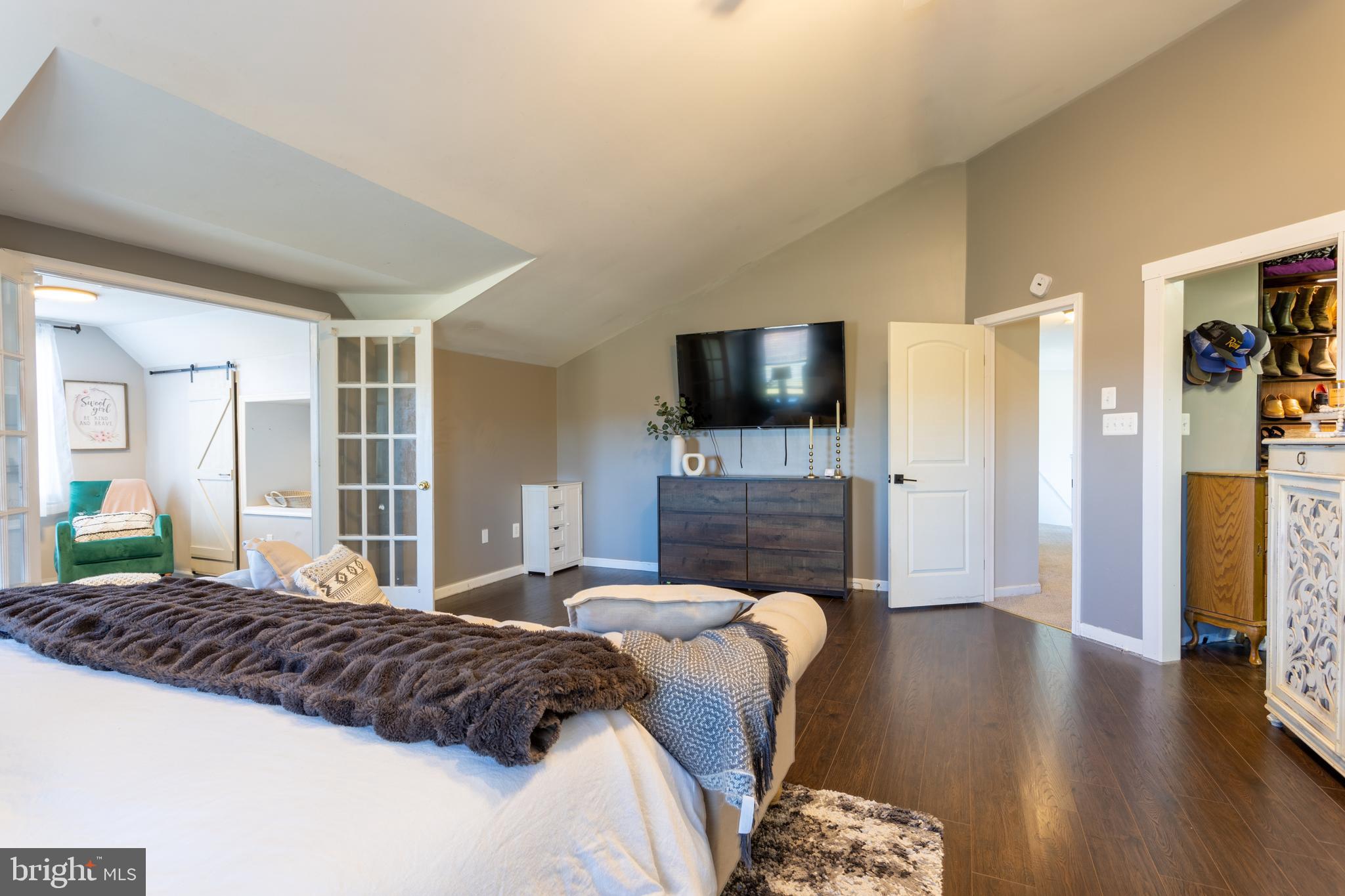 4210 Graceton Road Pylesville, MD 21132 - Photo 26 of 64 a bedroom with a bed and a flat screen television