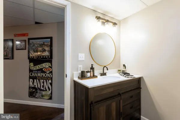 a view of a park with large trees