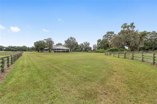 a backyard of a house with lots of green space and trees all around