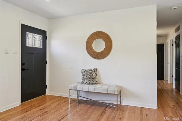 a view of workspace with wooden floor