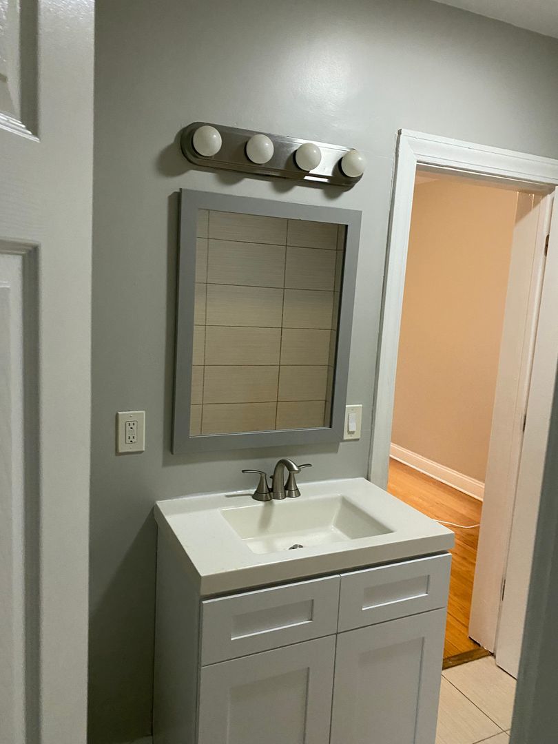 7822 South Kingston Avenue, Unit 1 Chicago, IL 60649 - Photo 5 of 15 a bathroom with a sink and a mirror