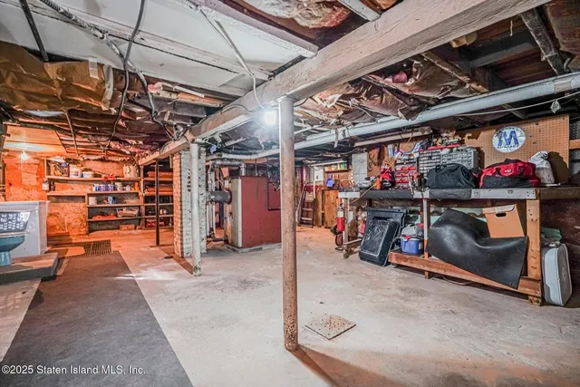 a view of a storage room with racks