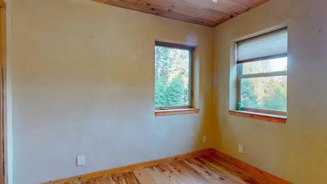 a room with a bed and painted wall