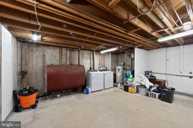 a view of a storage room with utility and racks