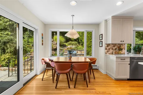 a dining room with furniture window wooden floor