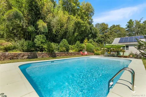 a view of a swimming pool with a yard