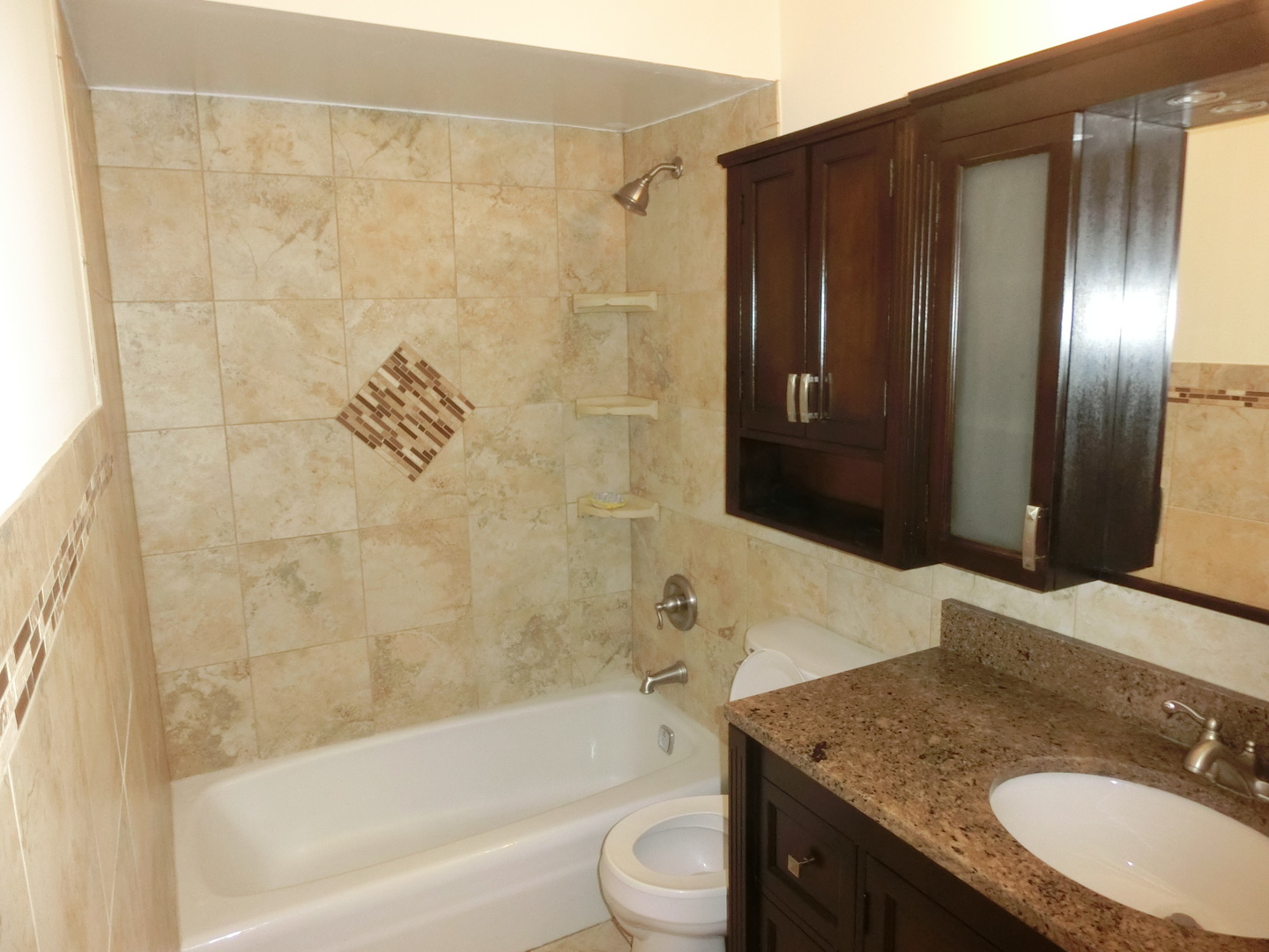 10324 South Ridgeland Avenue, Unit 105 Chicago Ridge, IL 60415 - Photo 11 of 16 a bathroom with a granite countertop sink toilet and shower
