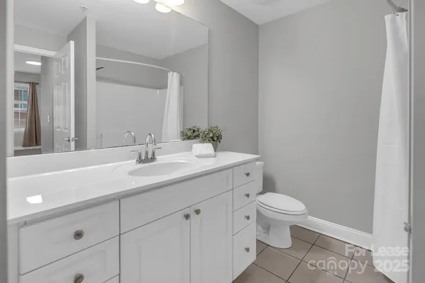 a bathroom with a sink a toilet a mirror and vanity