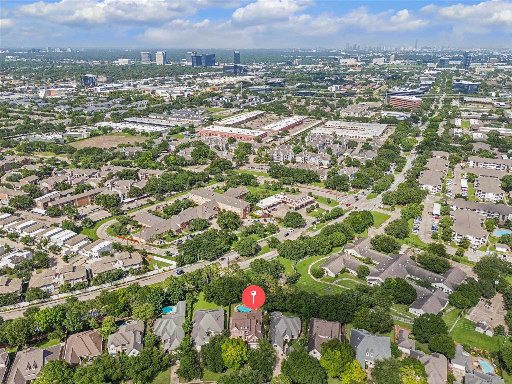3047 Bonnebridge Way Boulevard Houston, TX 77082 - Photo 49 of 50 Aerial view of the property overlooking the Houston skyline.