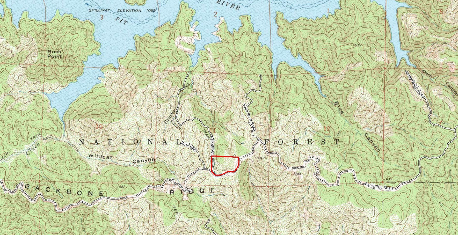 20-acres 20-acres Backbone Ridge Road Bella Vista, CA 96008 - Photo 8 of 8 Topo with proximity to lake