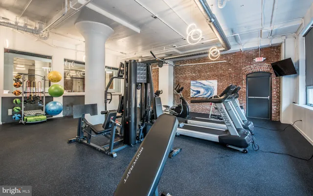 a room with gym equipment