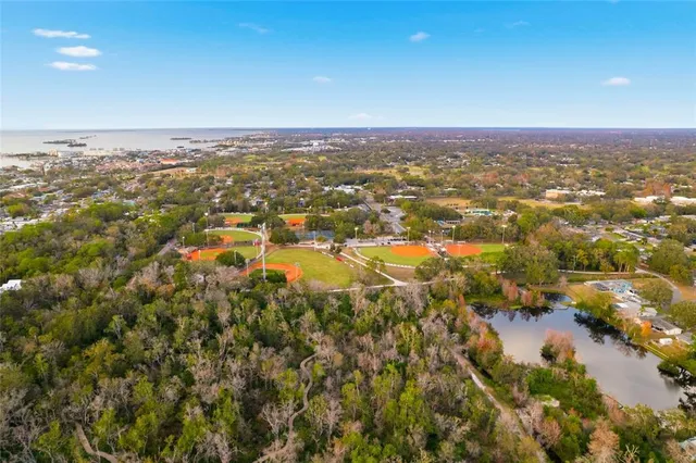 an aerial view of residential houses with outdoor space