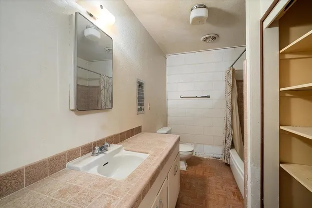 a room with table and windows