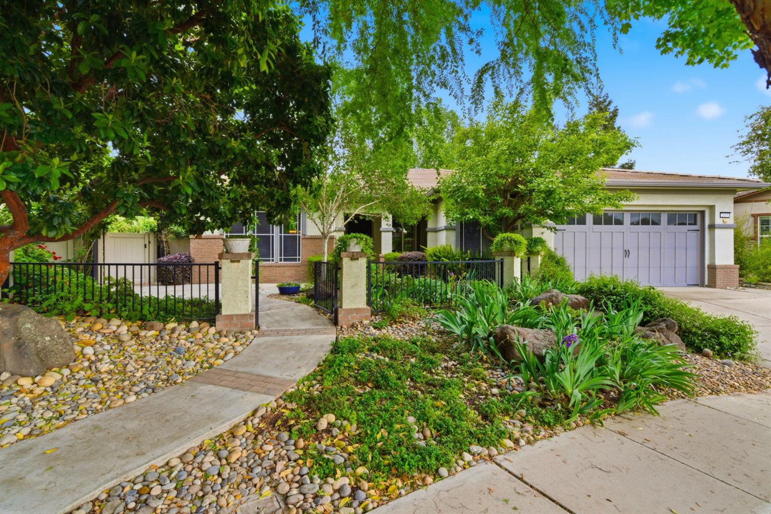 a view of a garden with wooden fence