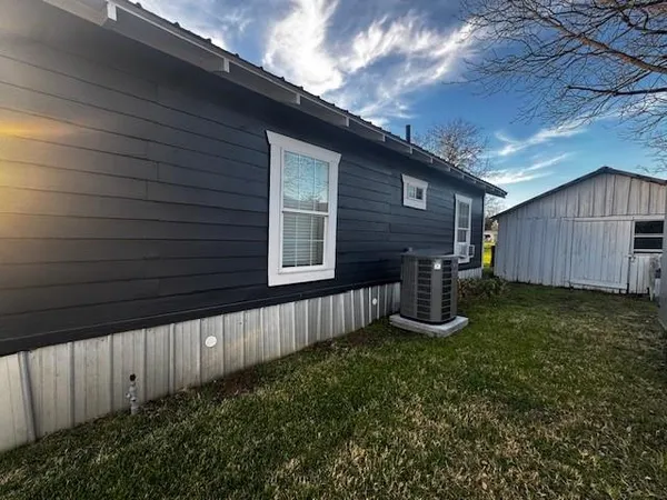 a porch with seating space
