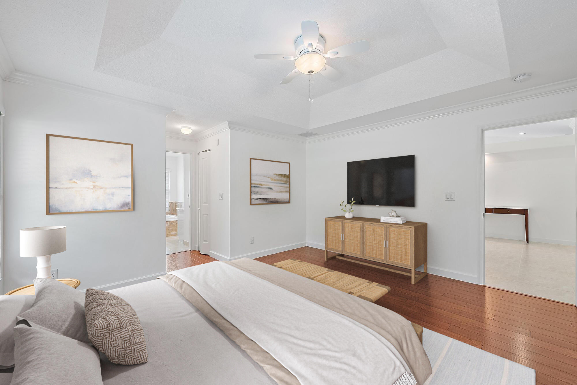 12 Bentwood Road Palm Beach Gardens, FL 33418 - Photo 14 of 40 a bedroom with a bed and a flat screen tv