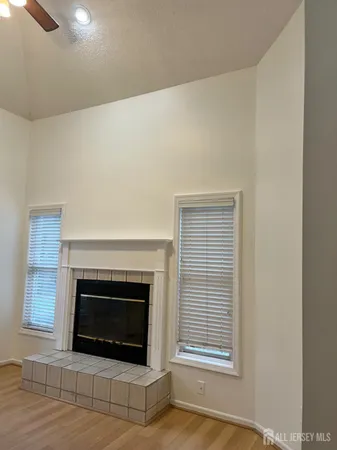 a living room with a fireplace in it