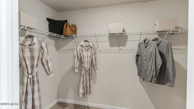 a view of walk in closet with clothes and shoes