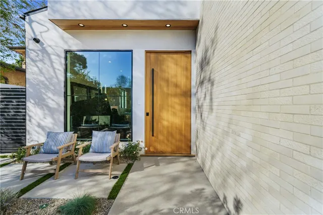 a building outdoor space with patio furniture